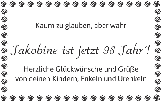 Glückwunschanzeige von Jakobine  von Zeitung am Sonntag