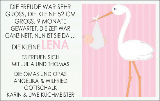 Glückwunschanzeige von Lena  von Zeitung am Sonntag
