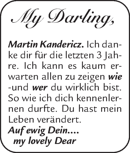 Glückwunschanzeige von Martin Kandericz von Zeitung am Sonntag