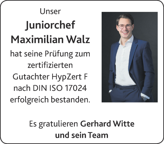 Glückwunschanzeige von Maximilian Walz von Aachener Zeitung