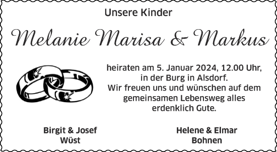 Glückwunschanzeige von Melanie Marisa und Markus  von Aachener Zeitung
