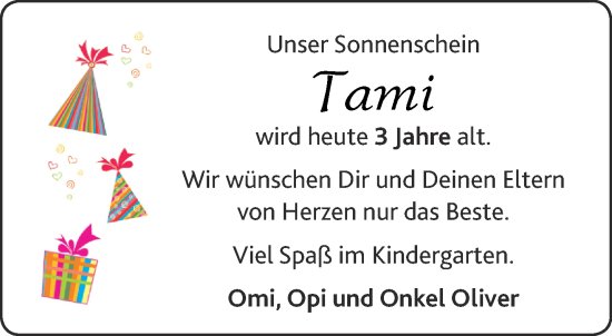Glückwunschanzeige von Tami  von Aachener Zeitung