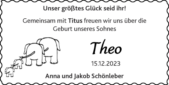 Glückwunschanzeige von Theo Schönleber von Zeitung am Sonntag