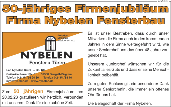 Glückwunschanzeige von 50-jähriges Firmenjubiläum  von Zeitung am Sonntag