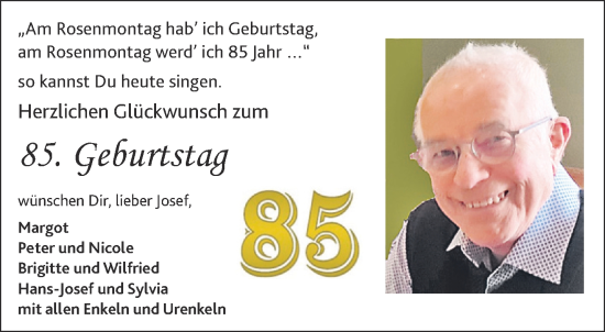 Glückwunschanzeige von 85 zigster Geburtstag  von Aachener Zeitung / Aachener Nachrichten