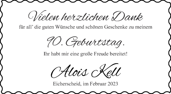 Glückwunschanzeige von Alois Kell von Aachener Zeitung / Aachener Nachrichten
