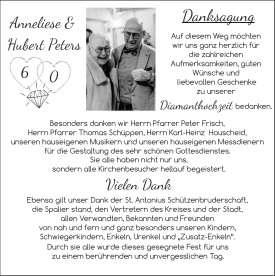 Glückwunschanzeige von Anneliese und hubert Peters von Zeitung am Sonntag