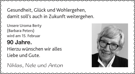Glückwunschanzeige von Barbara Peters von Aachener Zeitung / Aachener Nachrichten