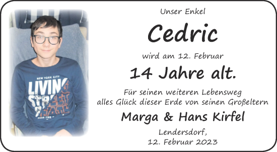 Glückwunschanzeige von Cedric  von Aachener Zeitung / Aachener Nachrichten