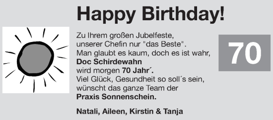 Glückwunschanzeige von Doc Schirdewahn  von Zeitung am Sonntag