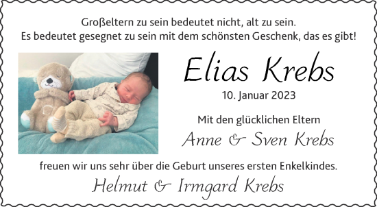 Glückwunschanzeige von Elias Krebs von Aachener Zeitung / Aachener Nachrichten