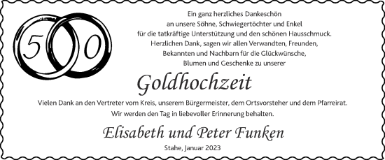 Glückwunschanzeige von Elisabeth und Peter Funken von Zeitung am Sonntag