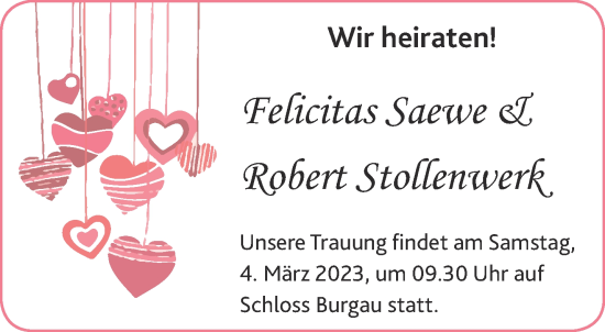 Glückwunschanzeige von Felicitas Saewe und Robert Stollenwerk  von Aachener Zeitung / Aachener Nachrichten