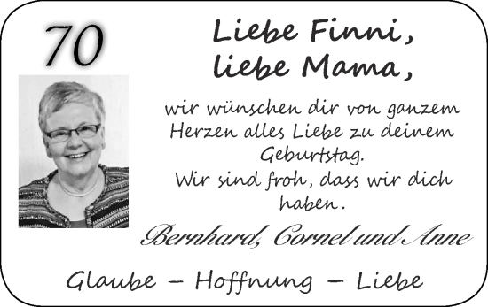 Glückwunschanzeige von Finni  von Zeitung am Sonntag