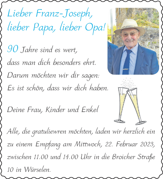 Glückwunschanzeige von Franz-Josep  von Aachener Zeitung / Aachener Nachrichten