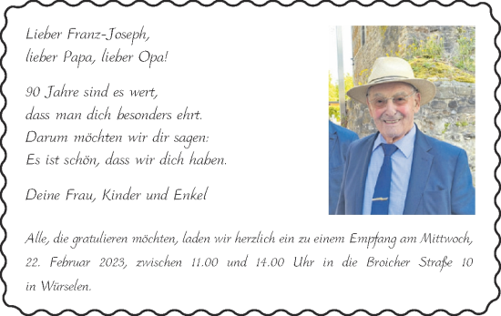 Glückwunschanzeige von Franz-Joseph  von Zeitung am Sonntag