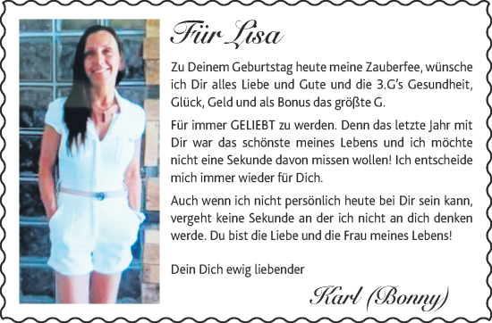 Glückwunschanzeige von Für Lisa  von Aachener Zeitung / Aachener Nachrichten