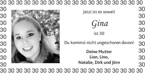 Glückwunschanzeige von Gina  von Zeitung am Sonntag