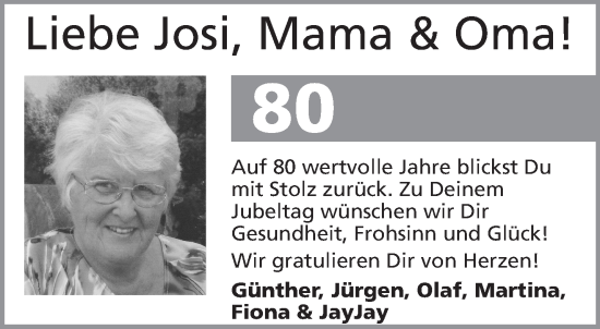 Glückwunschanzeige von Josi  von Aachener Zeitung / Aachener Nachrichten