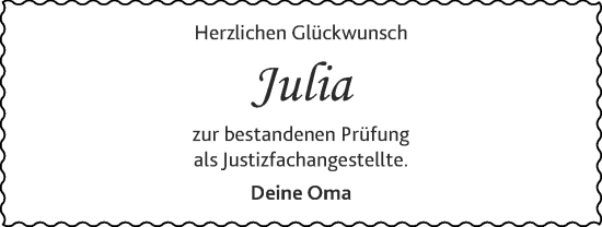 Glückwunschanzeige von Julia  von Zeitung am Sonntag