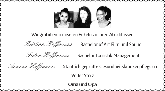 Glückwunschanzeige von Kristina und Fatou und Amima Hoffmann von Aachener Zeitung / Aachener Nachrichten