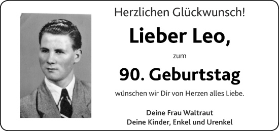 Glückwunschanzeige von Lieber Leo  von Aachener Zeitung / Aachener Nachrichten