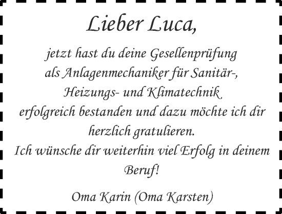 Glückwunschanzeige von Luca  von Zeitung am Sonntag