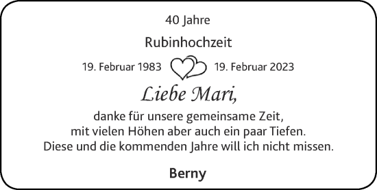 Glückwunschanzeige von Mari  von Zeitung am Sonntag