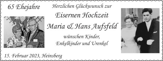 Glückwunschanzeige von Maria und Hans Aufsfeld von Zeitung am Sonntag