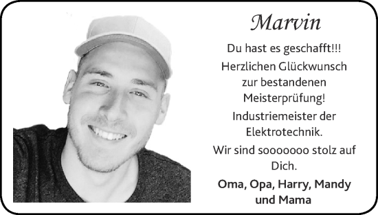 Glückwunschanzeige von Marvin  von Zeitung am Sonntag