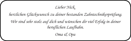 Glückwunschanzeige von Nick  von Zeitung am Sonntag