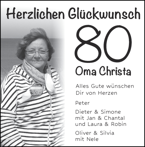 Glückwunschanzeige von Oma Christa  von Zeitung am Sonntag