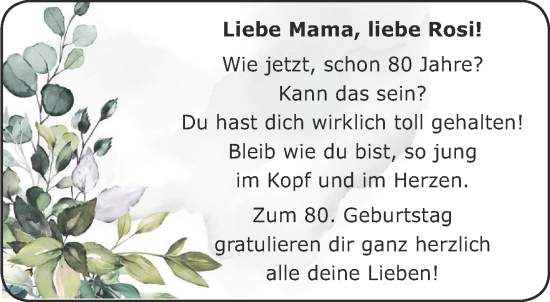 Glückwunschanzeige von Rosi  von Aachener Zeitung / Aachener Nachrichten