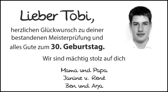 Glückwunschanzeige von Tobi  von Aachener Zeitung / Aachener Nachrichten