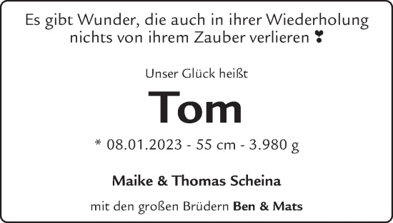 Glückwunschanzeige von Tom  von Zeitung am Sonntag
