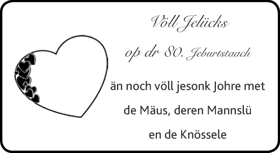 Glückwunschanzeige von 80.Geburtstag  von Aachener Zeitung / Aachener Nachrichten