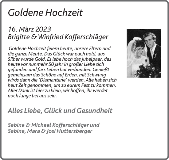 Glückwunschanzeige von Brigitte und Winfried Kofferschläger von Zeitung am Sonntag