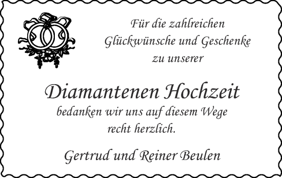 Glückwunschanzeige von Diamantenen Hochzeit  von Zeitung am Sonntag