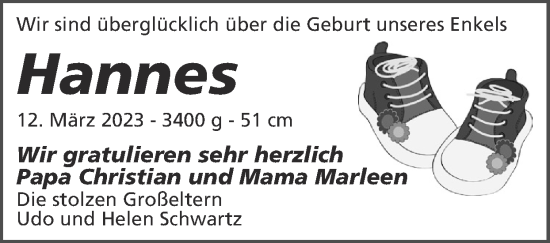 Glückwunschanzeige von Hannes  von Zeitung am Sonntag