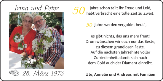 Glückwunschanzeige von Irma und Peter  von Zeitung am Sonntag