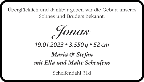 Glückwunschanzeige von Jonas  von Zeitung am Sonntag