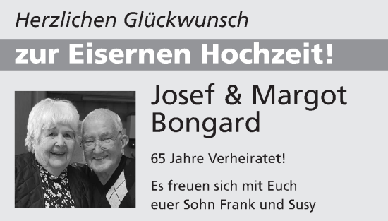 Glückwunschanzeige von Josef und Margot Bongard von Zeitung am Sonntag