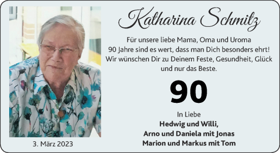 Glückwunschanzeige von Katharina Schmitz von Aachener Zeitung / Aachener Nachrichten