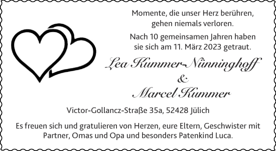 Glückwunschanzeige von Lea und Marcel  von Aachener Zeitung / Aachener Nachrichten