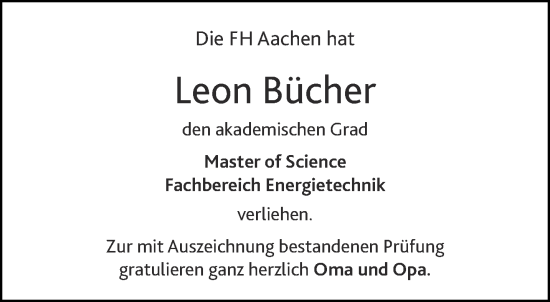 Glückwunschanzeige von Leon Bücher von Aachener Zeitung / Aachener Nachrichten