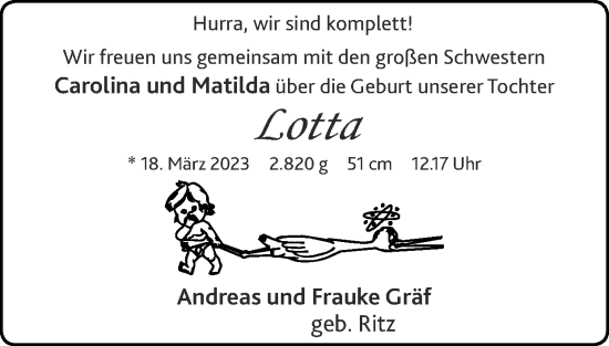 Glückwunschanzeige von Lotta  von Zeitung am Sonntag
