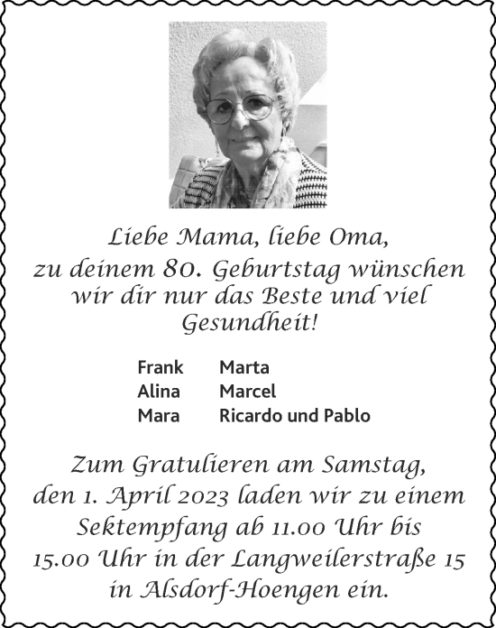 Glückwunschanzeige von Mama  von Zeitung am Sonntag