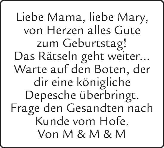 Glückwunschanzeige von Mary  von Aachener Zeitung / Aachener Nachrichten