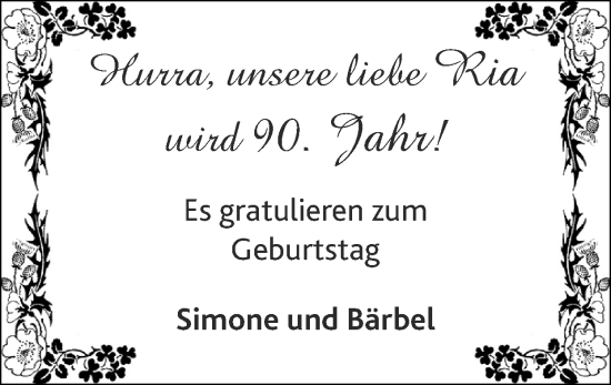 Glückwunschanzeige von Ria  von Zeitung am Sonntag