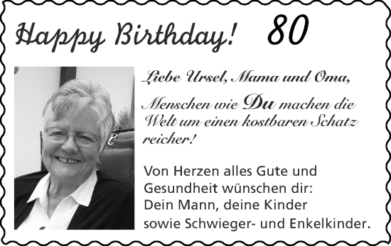 Glückwunschanzeige von Ursel  von Zeitung am Sonntag
